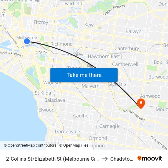 2-Collins St/Elizabeth St (Melbourne City) to Chadstone map