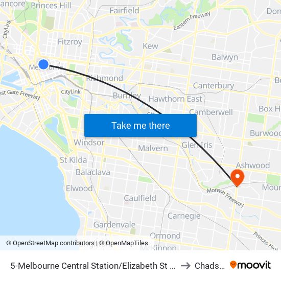 5-Melbourne Central Station/Elizabeth St (Melbourne City) to Chadstone map