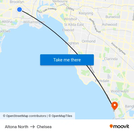 Altona North to Chelsea map