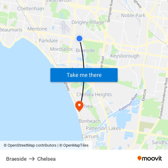 Braeside to Chelsea map