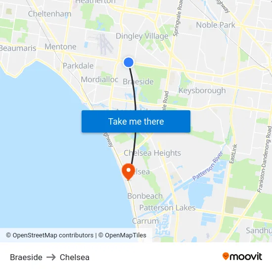 Braeside to Chelsea map