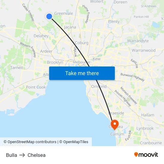 Bulla to Chelsea map