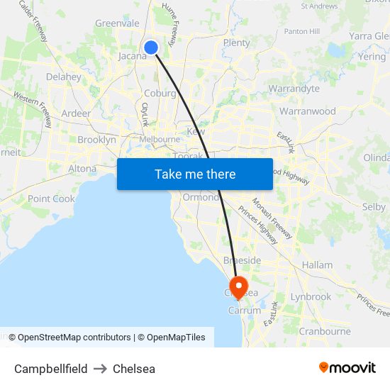 Campbellfield to Chelsea map