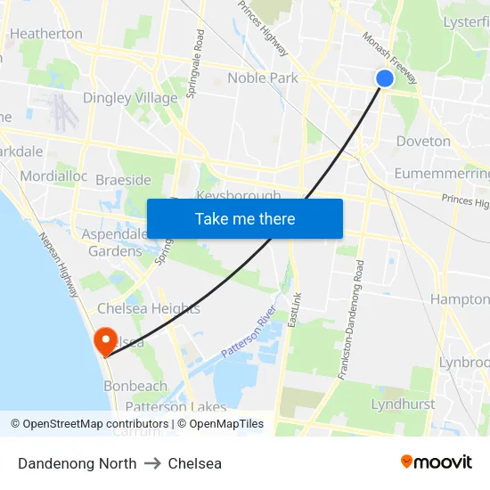 Dandenong North to Chelsea map