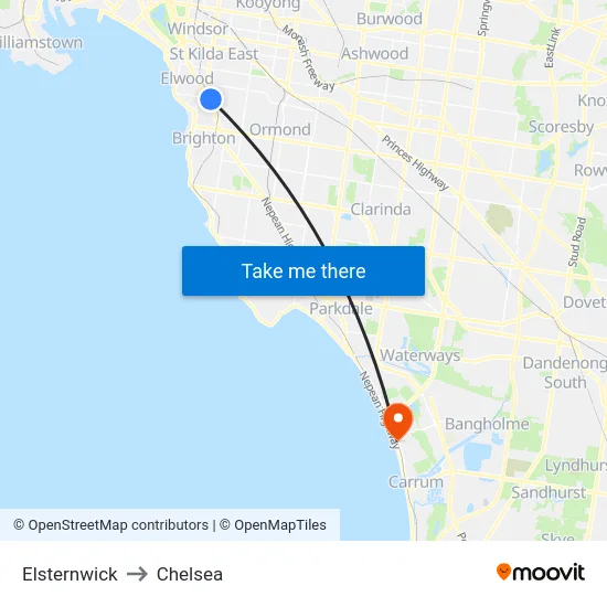 Elsternwick to Chelsea map