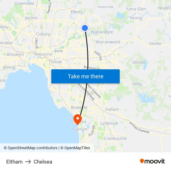 Eltham to Chelsea map