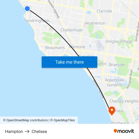 Hampton to Chelsea map