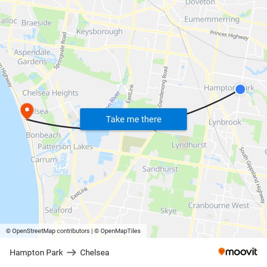 Hampton Park to Chelsea map