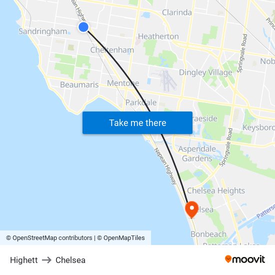 Highett to Chelsea map