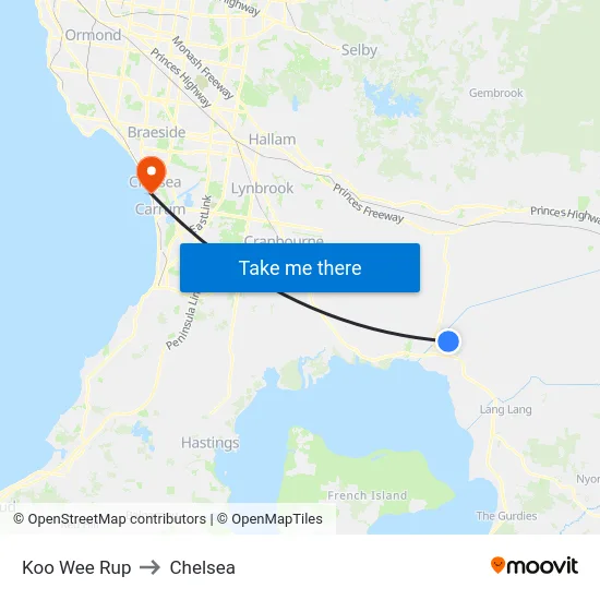 Koo Wee Rup to Chelsea map