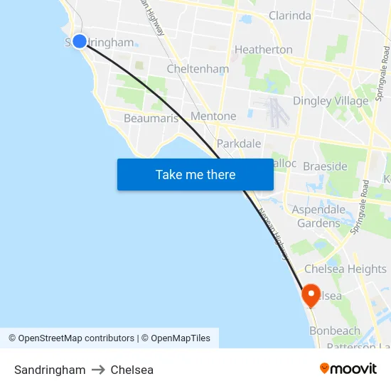 Sandringham to Chelsea map