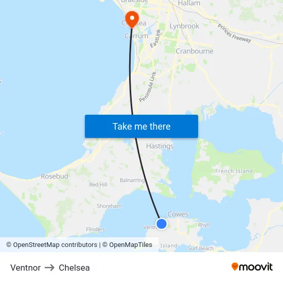 Ventnor to Chelsea map