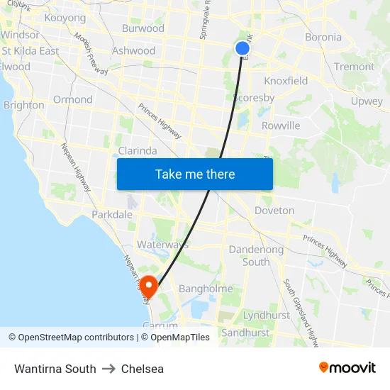 Wantirna South to Chelsea map