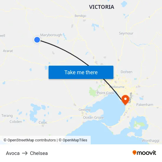 Avoca to Chelsea map