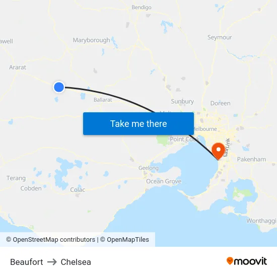 Beaufort to Chelsea map