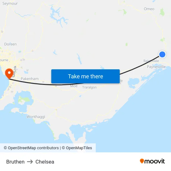 Bruthen to Chelsea map