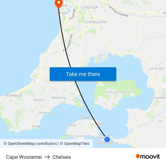 Cape Woolamai to Chelsea map