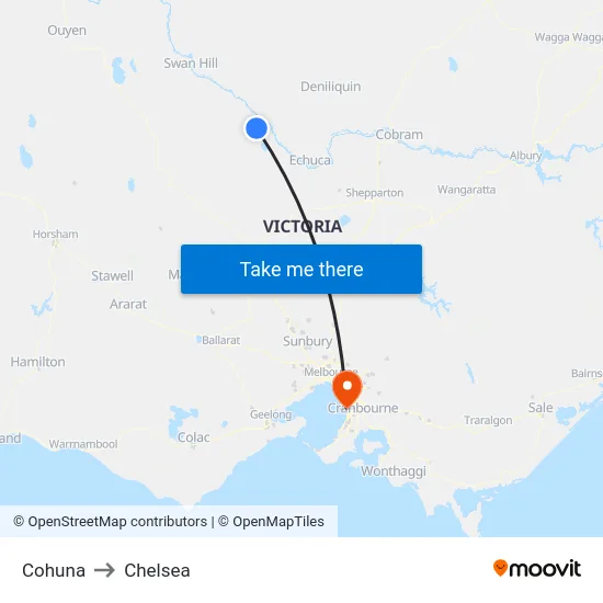 Cohuna to Chelsea map