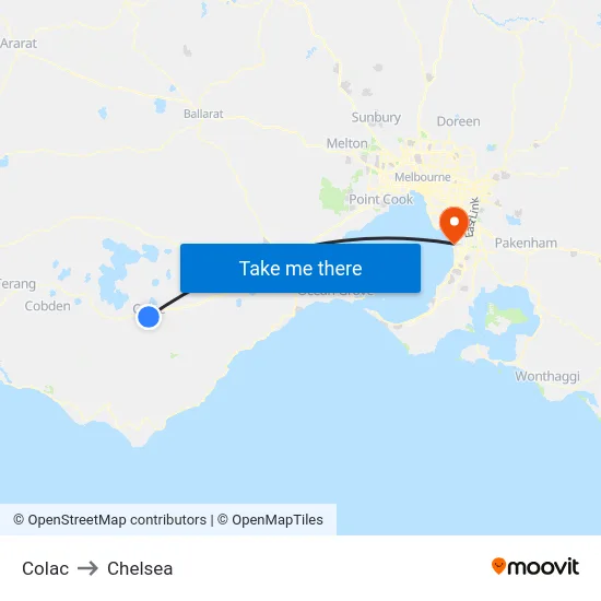 Colac to Chelsea map