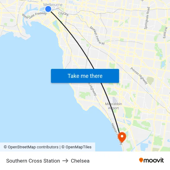 Southern Cross Station to Chelsea map