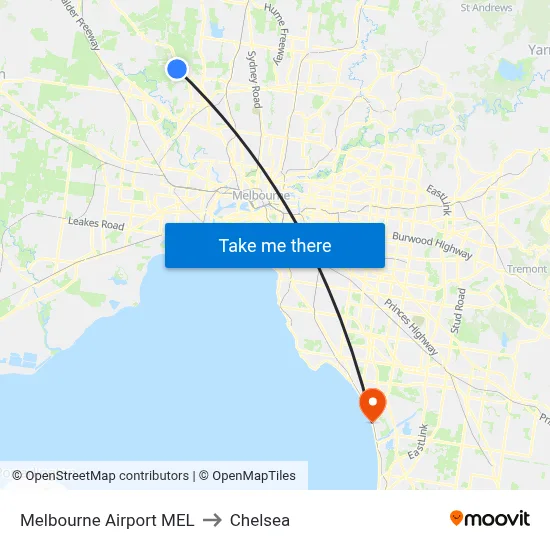 Melbourne Airport MEL to Chelsea map