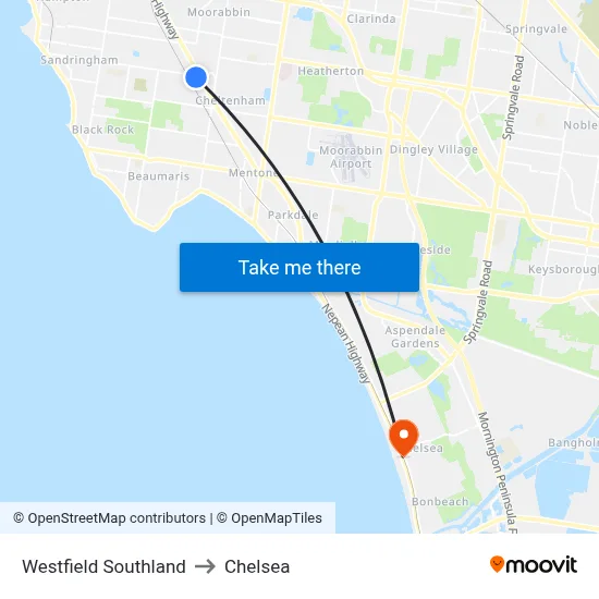 Westfield Southland to Chelsea map