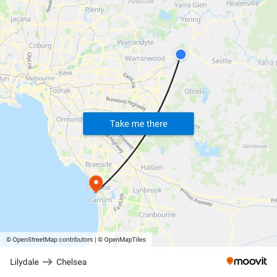 Lilydale to Chelsea map