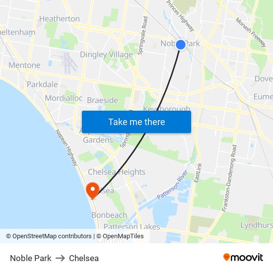 Noble Park to Chelsea map