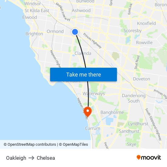Oakleigh to Chelsea map