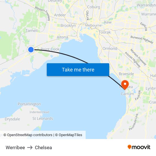 Werribee to Chelsea map