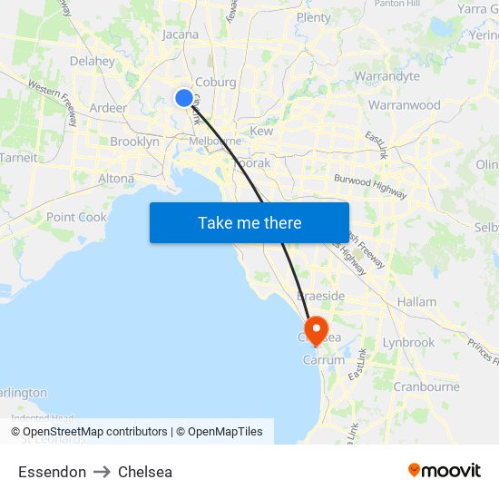Essendon to Chelsea map