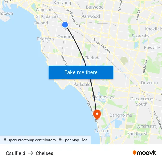 Caulfield to Chelsea map