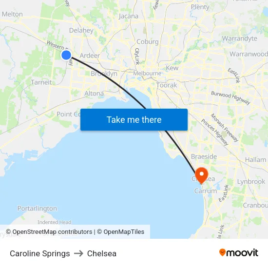 Caroline Springs to Chelsea map