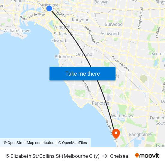 5-Elizabeth St/Collins St (Melbourne City) to Chelsea map