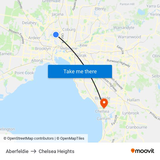 Aberfeldie to Chelsea Heights map