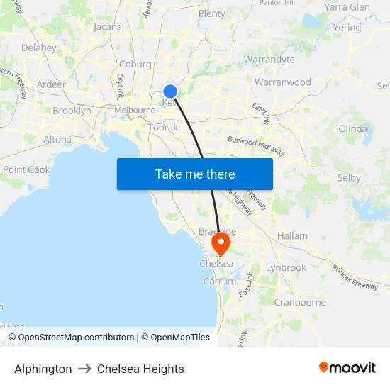 Alphington to Chelsea Heights map