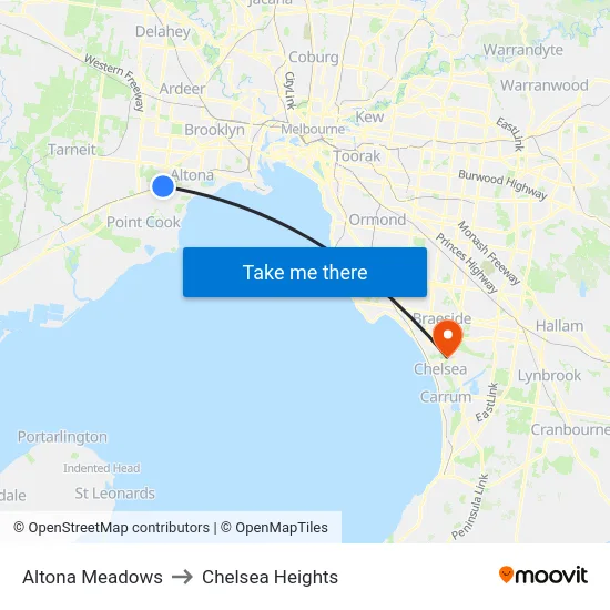 Altona Meadows to Chelsea Heights map