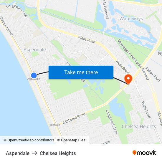 Aspendale to Chelsea Heights map