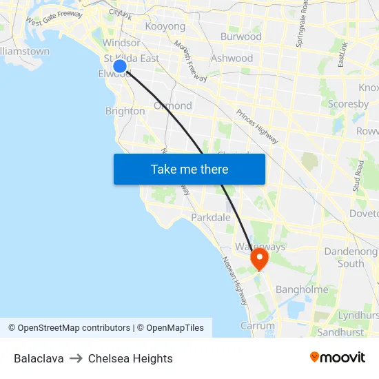 Balaclava to Chelsea Heights map