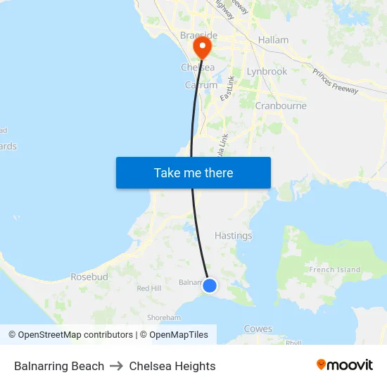 Balnarring Beach to Chelsea Heights map