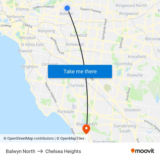 Balwyn North to Chelsea Heights map