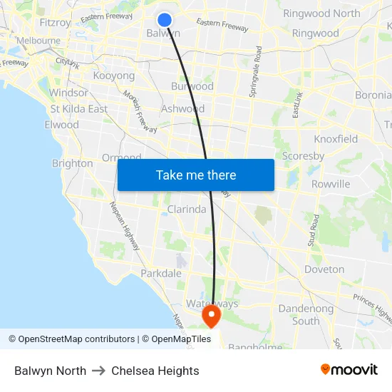 Balwyn North to Chelsea Heights map