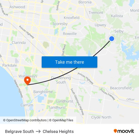 Belgrave South to Chelsea Heights map