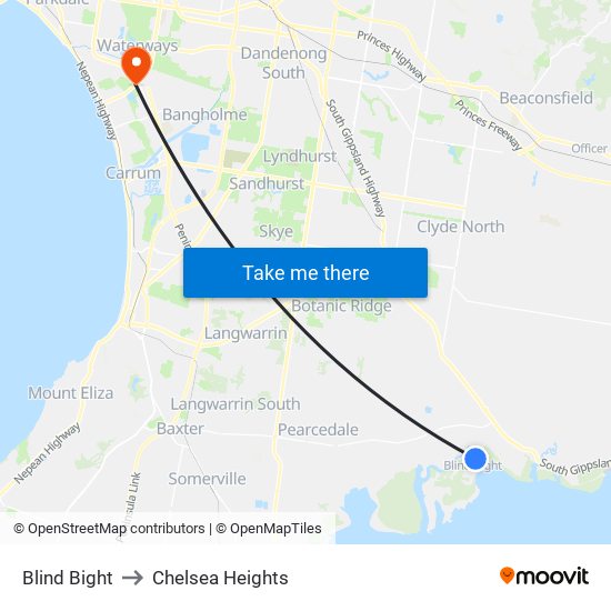 Blind Bight to Chelsea Heights map