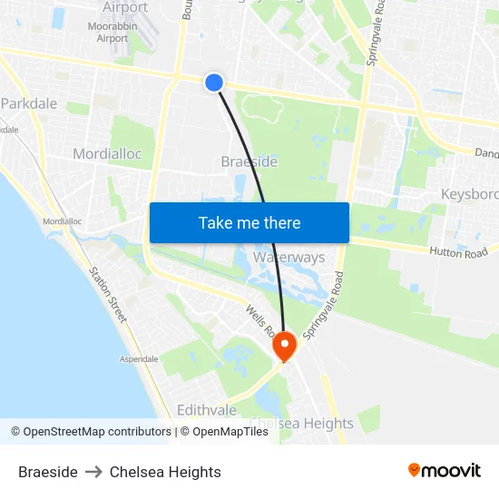 Braeside to Chelsea Heights map
