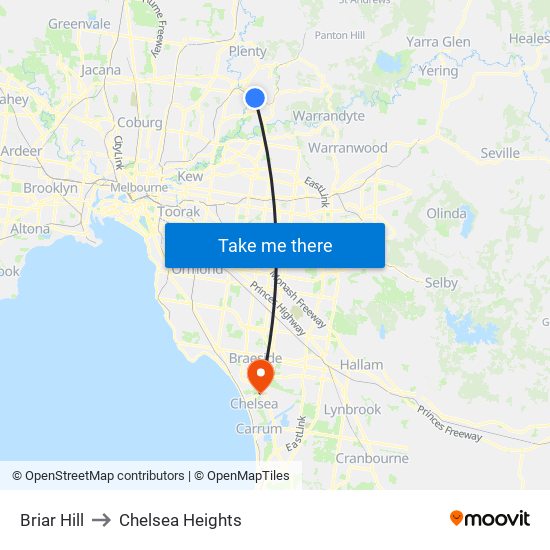 Briar Hill to Chelsea Heights map