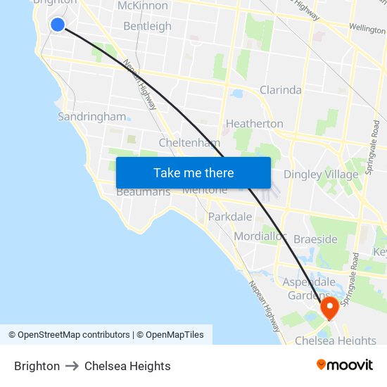 Brighton to Chelsea Heights map