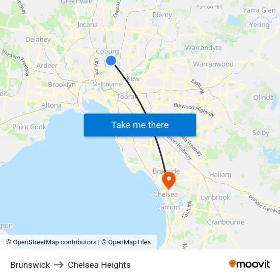 Brunswick to Chelsea Heights map