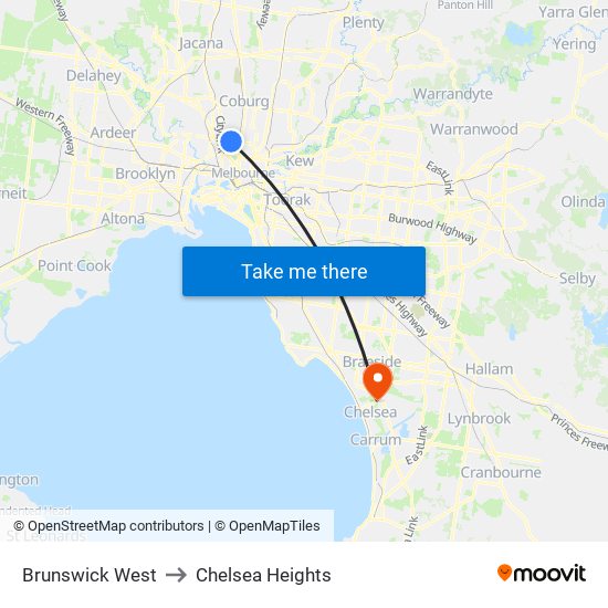 Brunswick West to Chelsea Heights map