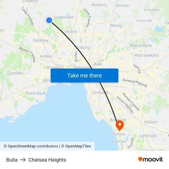 Bulla to Chelsea Heights map